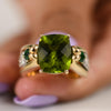 14K Yellow Gold Large Peridot Ring with Diamond Accents