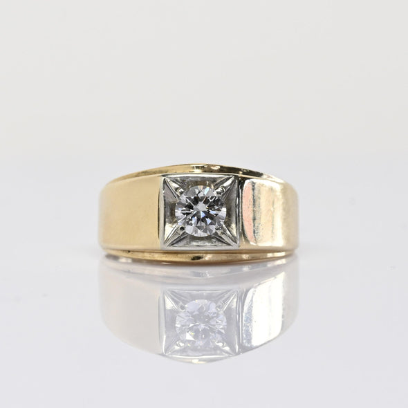 Vintage 0.6ct Old European Cut Diamond Mens 14k Yellow Gold Ring