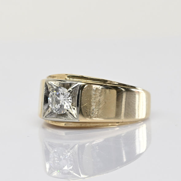 Vintage 0.6ct Old European Cut Diamond Mens 14k Yellow Gold Ring