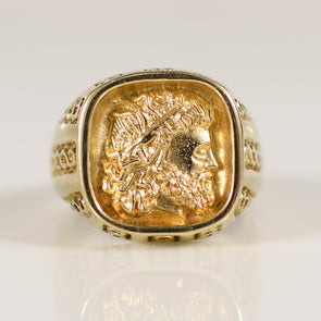 9K Gold Intaglio Ring Featuring Male Silhouette God King Warrior Philosopher