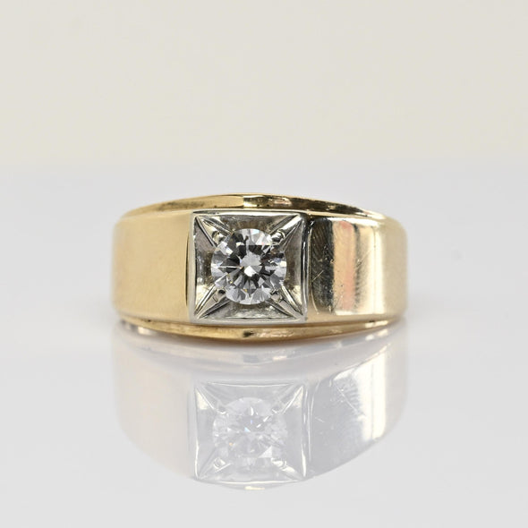 Vintage 0.6ct Old European Cut Diamond Mens 14k Yellow Gold Ring