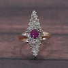 Antique Ruby and Diamond Navette Yellow Gold Ring