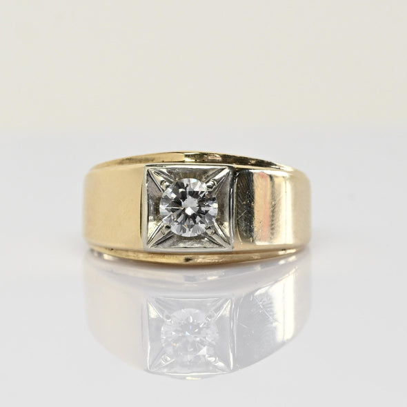Vintage 0.6ct Old European Cut Diamond Mens 14k Yellow Gold Ring