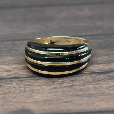 Vintage Black Onyx Dome 14k Yellow Gold Ring