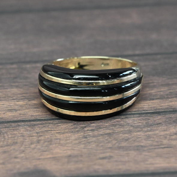 Vintage Black Onyx Dome 14k Yellow Gold Ring