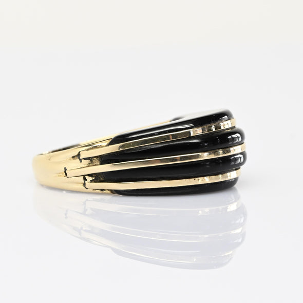 Vintage Black Onyx Dome 14k Yellow Gold Ring