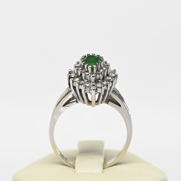 Vintage Emerald Pear Diamond Halo 14k White Gold Ring