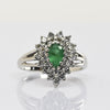Vintage Emerald Pear Diamond Halo 14k White Gold Ring