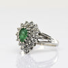Vintage Emerald Pear Diamond Halo 14k White Gold Ring