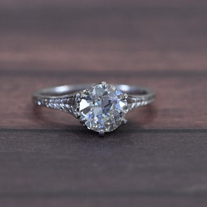 Edwardian 1.35ct Old European Cut Diamond Platinum Filigree Solitaire Ring w GIA