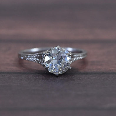 Edwardian 1.35ct Old European Cut Diamond Platinum Filigree Solitaire Ring w GIA