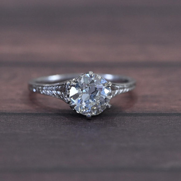 Edwardian 1.35ct Old European Cut Diamond Platinum Filigree Solitaire Ring w GIA