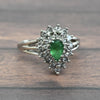 Vintage Emerald Pear Diamond Halo 14k White Gold Ring