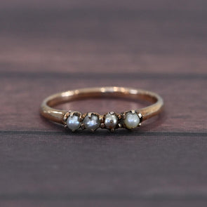Antique Victorian 10K Yellow Gold Seed Pearl Band Ring
