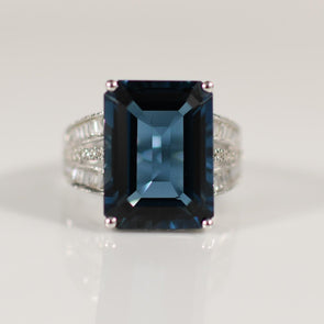 13ctw London Blue Topaz Emerald Cut 14K White Gold