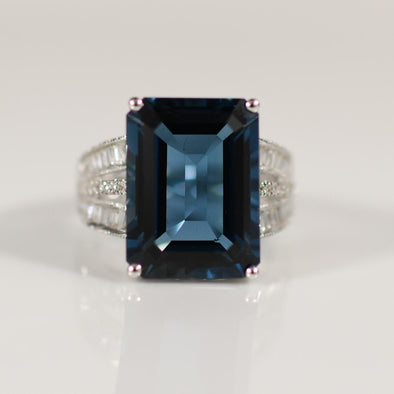 13ctw London Blue Topaz Emerald Cut 14K White Gold