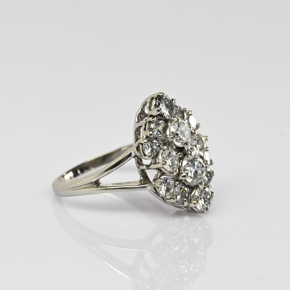 Vintage 2.75cttw Diamond Cluster 14k White Gold Cocktail Ring