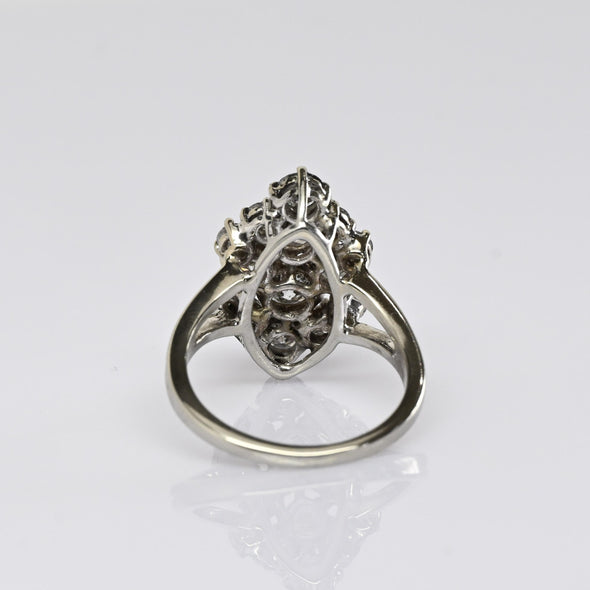 Vintage 2.75cttw Diamond Cluster 14k White Gold Cocktail Ring