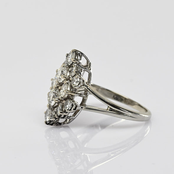 Vintage 2.75cttw Diamond Cluster 14k White Gold Cocktail Ring