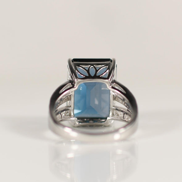 13ctw London Blue Topaz Emerald Cut 14K White Gold