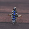 Victorian Blue Sapphire and Seed Pearl Navette 14K Gold Cocktail Ring