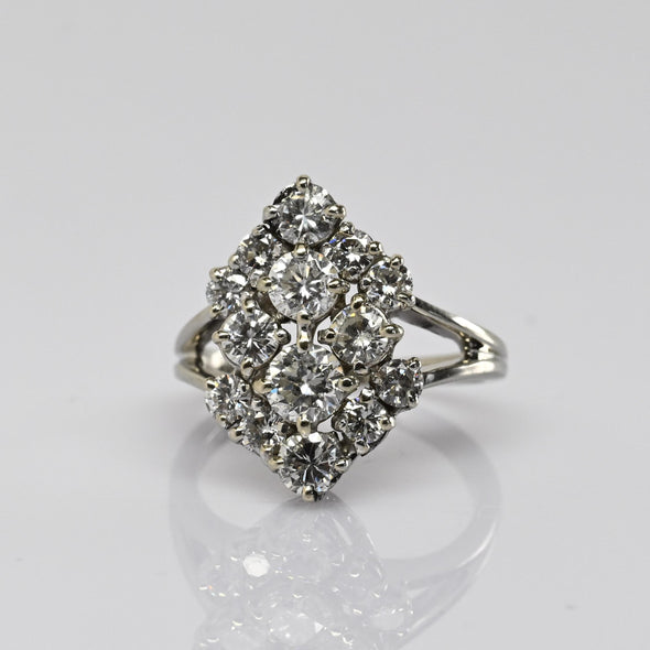 Vintage 2.75cttw Diamond Cluster 14k White Gold Cocktail Ring