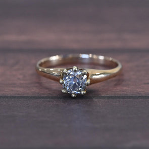 1ct Old Mine Cut Diamond Solitaire 14k Yellow Gold Engagement Ring