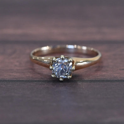 1ct Old Mine Cut Diamond Solitaire 14k Yellow Gold Engagement Ring