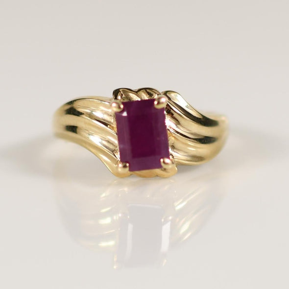 1.5ct Ruby Emerald Cut Gemstone Solitaire in 10K Yellow Gold