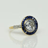 Art Deco 1.35c Old Euro Diamond No Heat Blue Sapphire Halo 18k Platinum Ring GIA