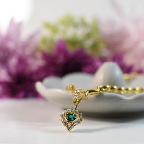 5ctw Diamond Riviera Necklace w Emerald Heart Enhancer Drop Pendant in 18K Gold