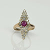 Antique Ruby and Diamond Navette Yellow Gold Ring