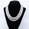 Rose Quartz Bead Three Strand Necklace w Diamond 14k Gold Clasp