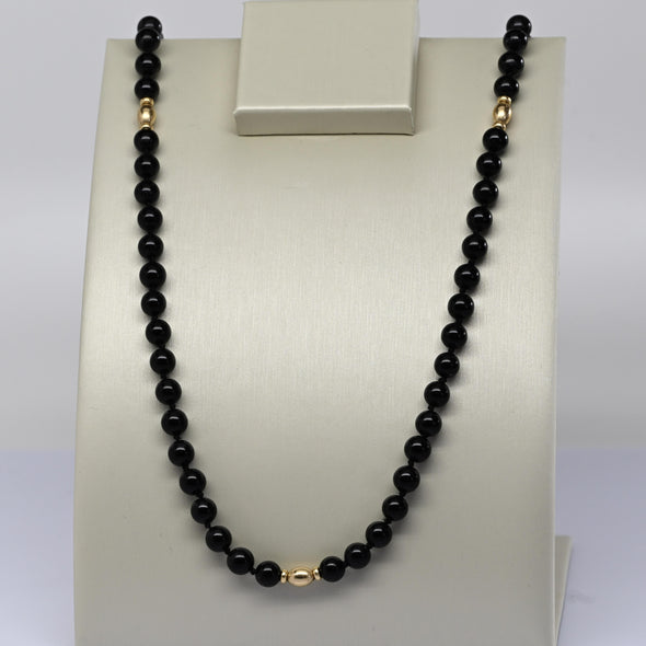 Vintage Black Onyx 14k Yellow Gold Accent Beaded Necklace
