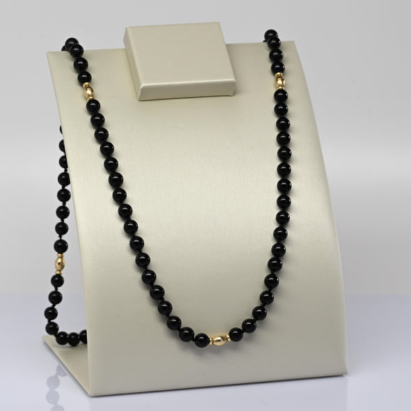Vintage Black Onyx 14k Yellow Gold Accent Beaded Necklace