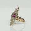 Antique Ruby and Diamond Navette Yellow Gold Ring