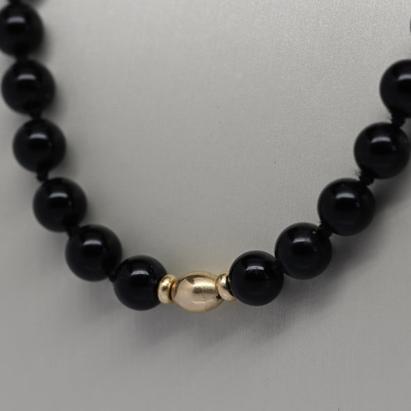 Vintage Black Onyx 14k Yellow Gold Accent Beaded Necklace