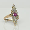 Antique Ruby and Diamond Navette Yellow Gold Ring