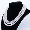 Rose Quartz Bead Three Strand Necklace w Diamond 14k Gold Clasp