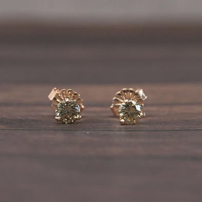 New 0.52cttw Natural Brown Diamond Round Brilliant 14k Rose Gold Stud Earrings