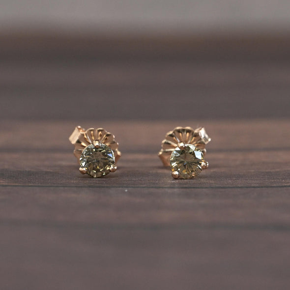 New 0.52cttw Natural Brown Diamond Round Brilliant 14k Rose Gold Stud Earrings