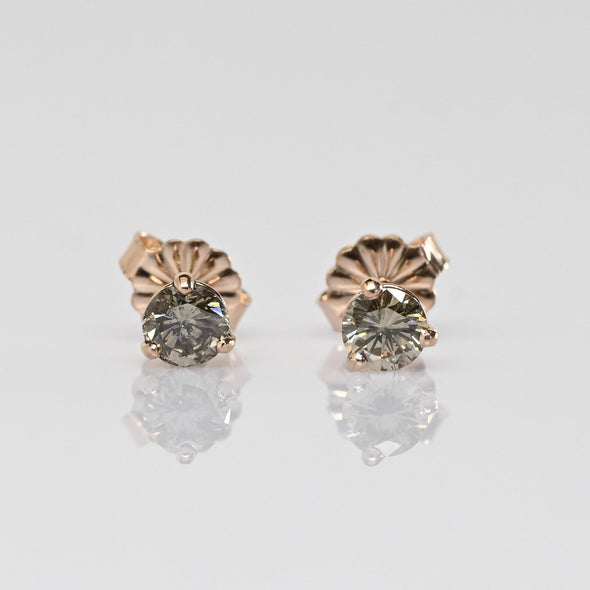 New 0.52cttw Natural Brown Diamond Round Brilliant 14k Rose Gold Stud Earrings