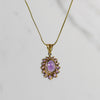 Oval Amethyst Cluster Pendant w 14k Gold Snake Chain Necklace