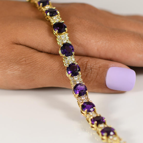 La Triomphe Fine Amethyst and Diamond Link Bracelet in 18K Gold