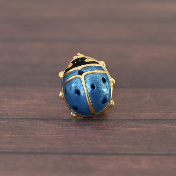 Ladybug Blue Enamel 14k Gold Brooch