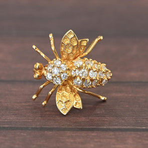 Diamond Bee 14k Yellow Gold Brooch