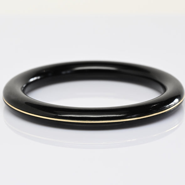 Vintage Black Onyx Bangle 14k Yellow Gold Accent Bracelet