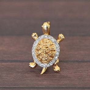 Diamond Turtle 14k Yellow Gold Brooch