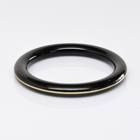 Vintage Black Onyx Bangle 14k Yellow Gold Accent Bracelet