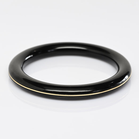 Vintage Black Onyx Bangle 14k Yellow Gold Accent Bracelet